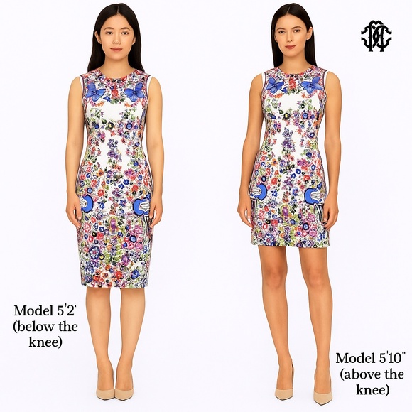 🆕🏷️ Roberto Cavalli Sleeveless Punto Stoffa Sheath Dress, White/Multi - Picture 2 of 16